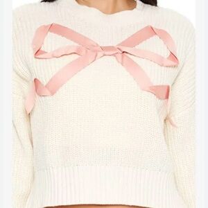 Forever 21 Cream Sweater with Pink Bow Accent